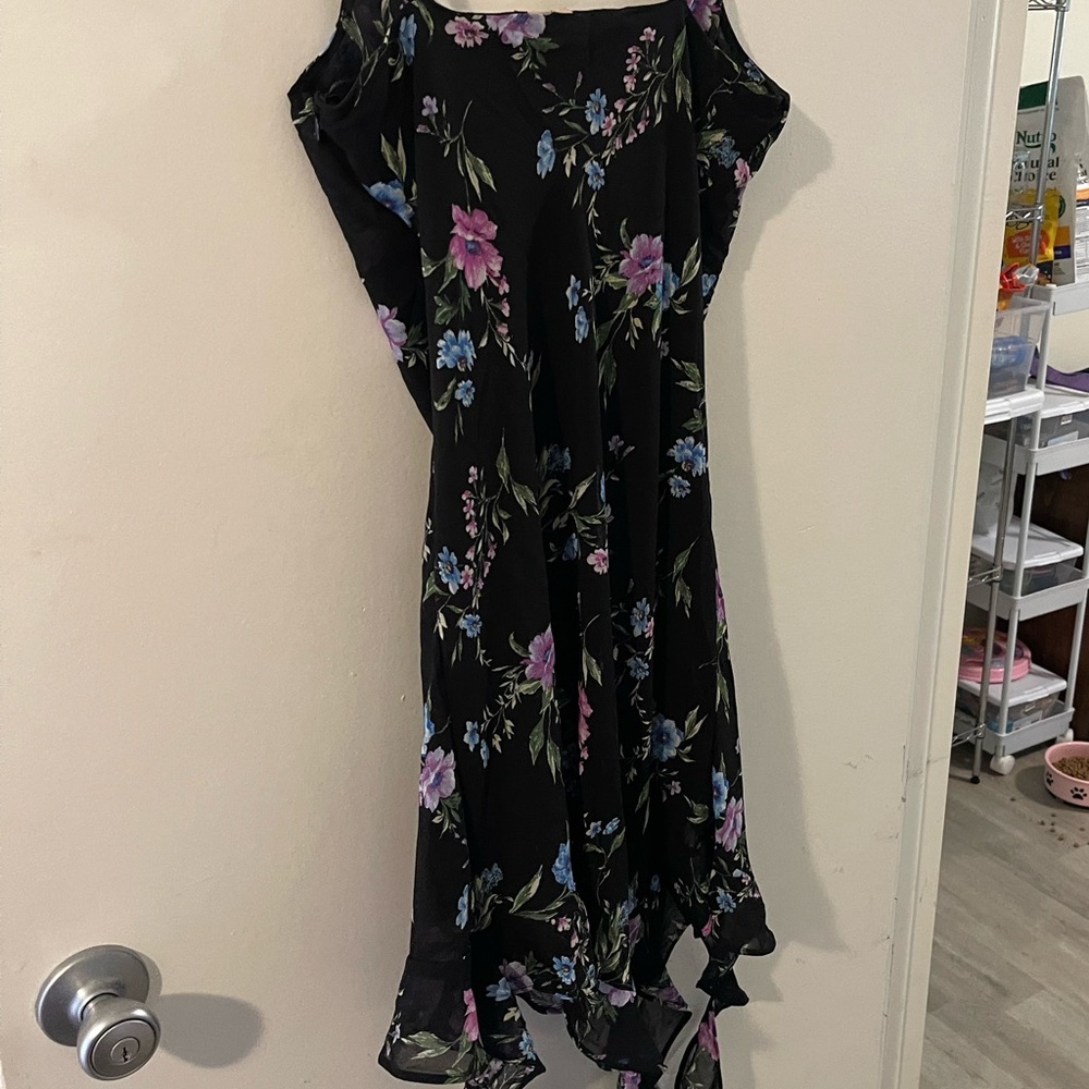 Cow Neck Chiffon Black Dress (M)